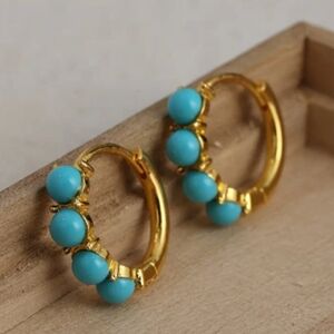 Anthropologie Gold Earrings with Turquoise Accents